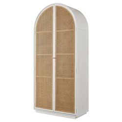 Noelle Modern Classic Brown Woven Cane White Wood 2 Door Armoire|