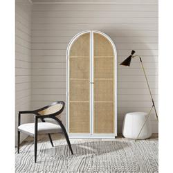 Noelle Modern Classic Brown Woven Cane White Wood 2 Door Armoire|