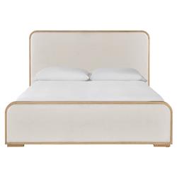 Noelle Modern Cream Upholstered Light Brown Wood Frame Bed - Queen|