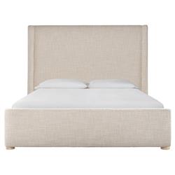 Noelle Modern Beige Upholstered Light Brown Wood Frame Bed - Queen|