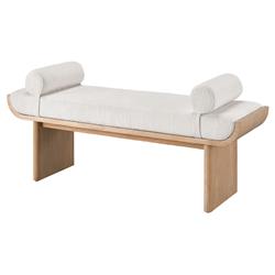 Noelle Modern White Upholstered Fabric Light Brown Wood Bedroom Bench|