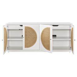 Noelle Modern Classic Brown Woven Cane White Wood Frame 4 Door Sideboard|