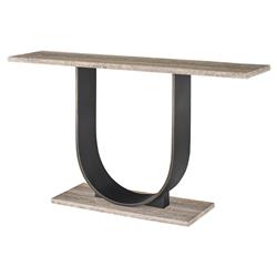 Jorge Industrial Light Brown Stone Grey Metal Base Rectangular Console Table|
