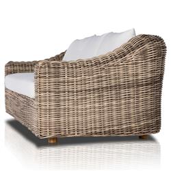 Celina Coastal White Cushion Woven Wicker Natural Teak Wood Outdoor Sofa - 106"|