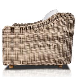 Celina Coastal White Cushion Woven Wicker Natural Teak Wood Outdoor Sofa - 106"|