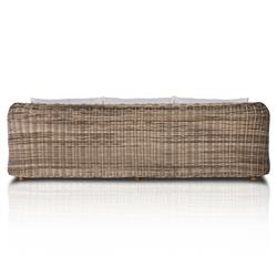 Celina Coastal White Cushion Woven Wicker Natural Teak Wood Outdoor Sofa - 106"|