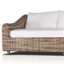 Celina Coastal White Cushion Woven Wicker Natural Teak Wood Outdoor Sofa - 106"|