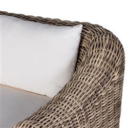 Celina Coastal White Cushion Woven Wicker Natural Teak Wood Outdoor Sofa - 106"|