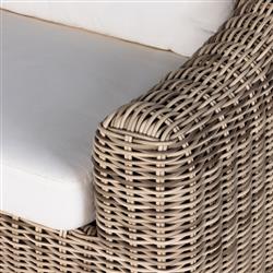 Celina Coastal White Cushion Woven Wicker Natural Teak Wood Outdoor Sofa - 106"|