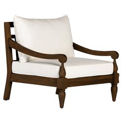 Allan French Country White Cushion Dark Brown Reclaimed Teak Outdoor Arm Chair|