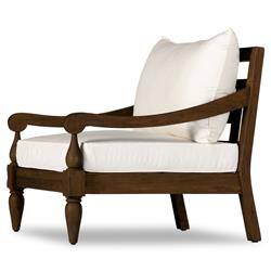 Allan French Country White Cushion Dark Brown Reclaimed Teak Outdoor Arm Chair|