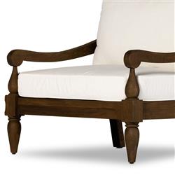 Allan French Country White Cushion Dark Brown Reclaimed Teak Outdoor Arm Chair|