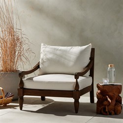 Allan French Country White Cushion Dark Brown Reclaimed Teak Outdoor Arm Chair|