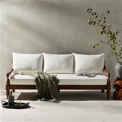 Allan French Country White Cushion Natural Reclaimed Teak Outdoor Sofa - 86"W|