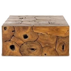 Thorn Mid Century Modern Natural Teak Rectangular Block Outdoor Coffee Table|