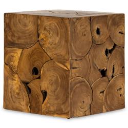 Thorn Mid Century Modern Natural Teak Square Block Outdoor End Table|