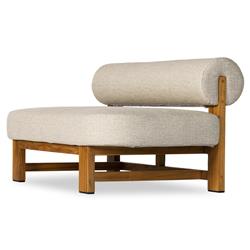 Carlo Mid Century Beige Upholstered Natural Teak Wood Frame Outdoor Sofa - 60"W|