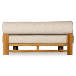 Carlo Mid Century Beige Upholstered Natural Teak Wood Frame Outdoor Sofa - 60"W|