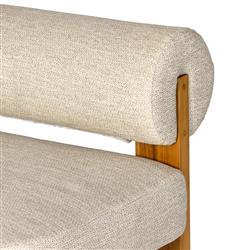 Carlo Mid Century Beige Upholstered Natural Teak Wood Frame Outdoor Sofa - 60"W|