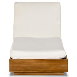 Kisha Modern Classic White Upholstered Natural Teak Outdoor Chaise Lounge|