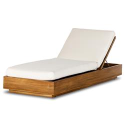 Kisha Modern Classic White Upholstered Natural Teak Outdoor Chaise Lounge|