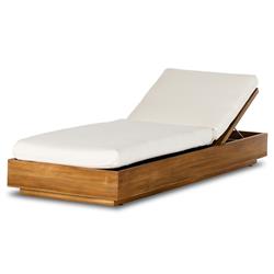 Kisha Modern Classic White Upholstered Natural Teak Outdoor Chaise Lounge|
