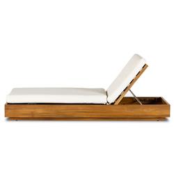 Kisha Modern Classic White Upholstered Natural Teak Outdoor Chaise Lounge|