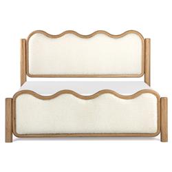 Stella Modern Natural Oak Wood Frame Cream Boucle Upholstered Wavy Bed - Queen|