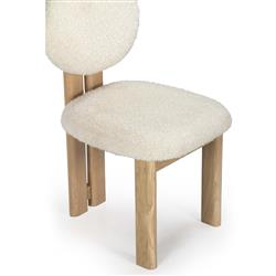 Cooper Modern Classic White Boucle Performance Oak Wood Dining Side Chair|