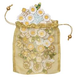Gardenia French White Floral Sky Yellow Beaded Coaster - Set of 4|