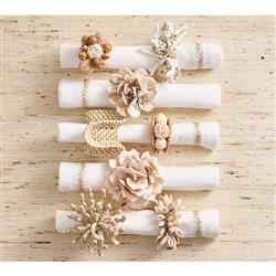 Pompeii Shell Fringe Coastal Natural Seashells Napkin Ring - Set of 4|