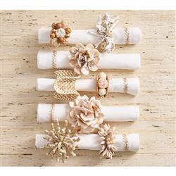 Jacqueline Coastal Natural Ruffle Rattan Napkin Ring - Set of 4|