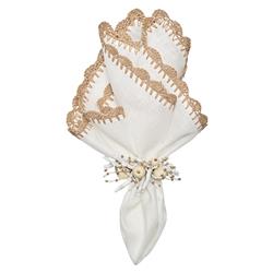 Ida Shell Edge Coastal White Linen Raffia Trim Napkin - Set of 4|