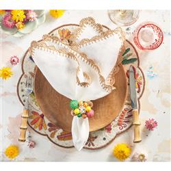 Ida Shell Edge Coastal White Linen Raffia Trim Napkin - Set of 4|