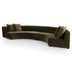 Zoe Modern Green Velvet Black Birch Wood 2 Piece Curved Sectional - 176"Wx67"D|