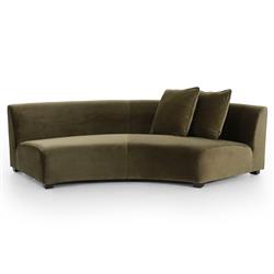 Zoe Modern Green Velvet Black Birch Wood 2 Piece Curved Sectional - 176"Wx67"D|