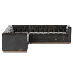 Emmy Rustic Black Leather Nailhead Trim 3 Piece Sectional Sofa - 101"Wx101"D|
