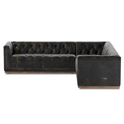 Emmy Rustic Black Leather Nailhead Trim 3 Piece Sectional Sofa - 101"Wx101"D|