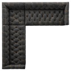 Emmy Rustic Black Leather Nailhead Trim 3 Piece Sectional Sofa - 101"Wx101"D|