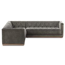 Emmy Rustic Grey Velvet Nailhead Trim 3 Piece Sectional Sofa - 101"Wx101"D|