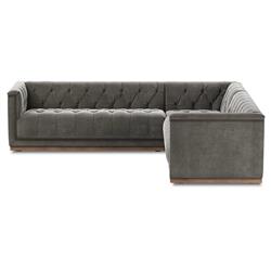 Emmy Rustic Grey Velvet Nailhead Trim 3 Piece Sectional Sofa - 101"Wx101"D|