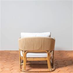 Rina Ellen Coastal White Upholstered Natural Rattan Outdoor Lounge Chaise|