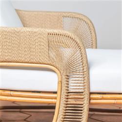 Rina Ellen Coastal White Upholstered Natural Rattan Outdoor Lounge Chaise|