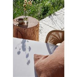 Rina Ellen Coastal White Upholstered Natural Rattan Outdoor Lounge Chaise|