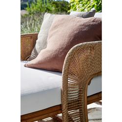 Rina Ellen Coastal White Upholstered Natural Rattan Outdoor Lounge Chaise|