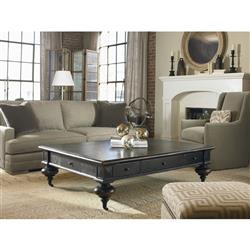 Century Grand Updated Traditional Ebonized Oak Rectangular Storage Coffee Table|