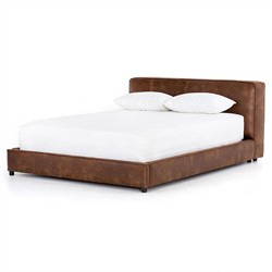 Linus Rustic Lodge Brown Upholstered Faux Leather Platform Bed - Queen|