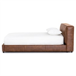 Linus Rustic Lodge Brown Upholstered Faux Leather Platform Bed - Queen|