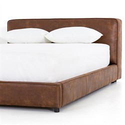 Linus Rustic Lodge Brown Upholstered Faux Leather Platform Bed - Queen|