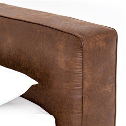 Linus Rustic Lodge Brown Upholstered Faux Leather Platform Bed - Queen|